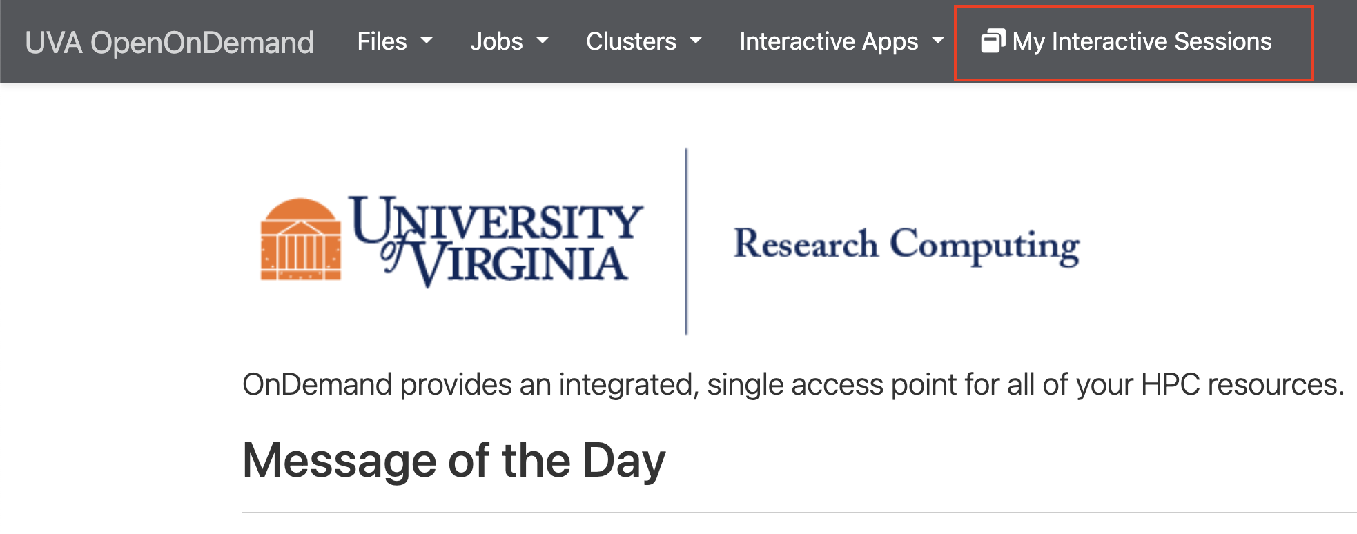 Open OnDemand dashboard with My Interactive Sessions highlighted